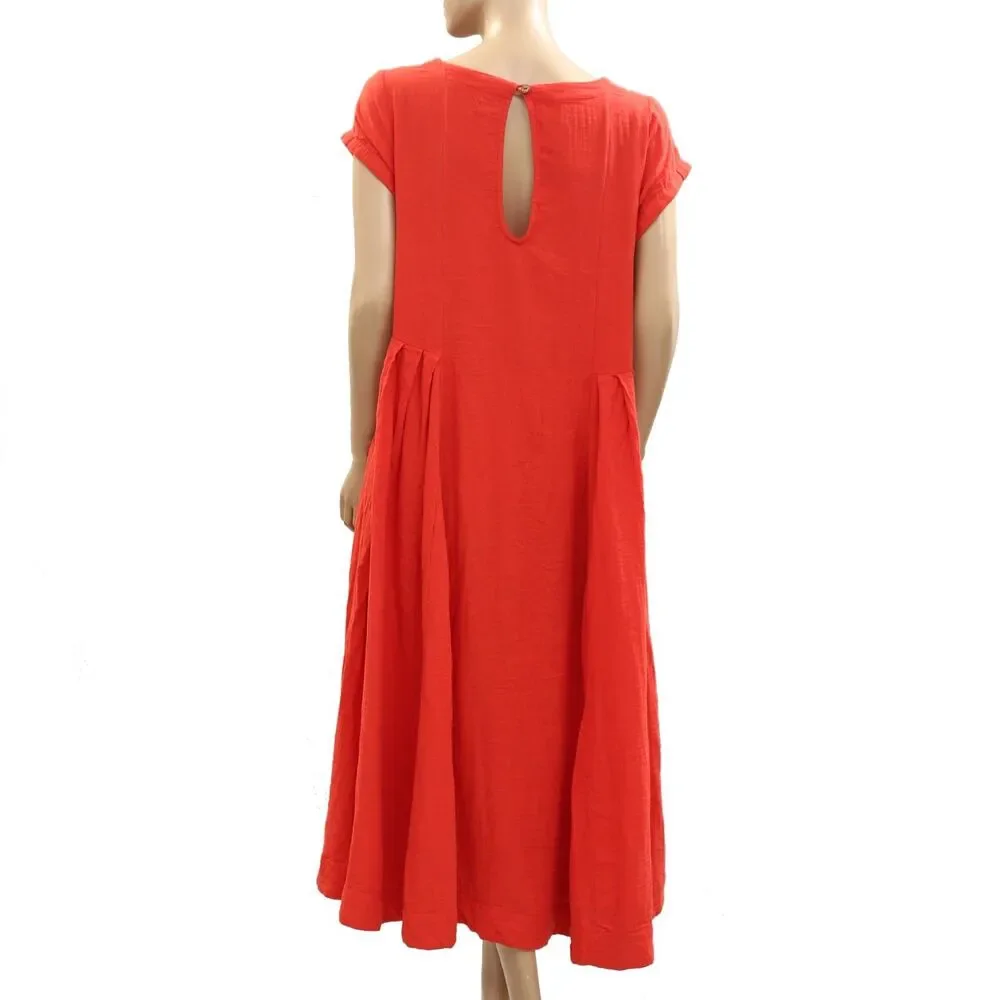 Free People Free-Est Blaine Midi Dress Cap Sleeve Fiery Red Scoop Neck S 288432